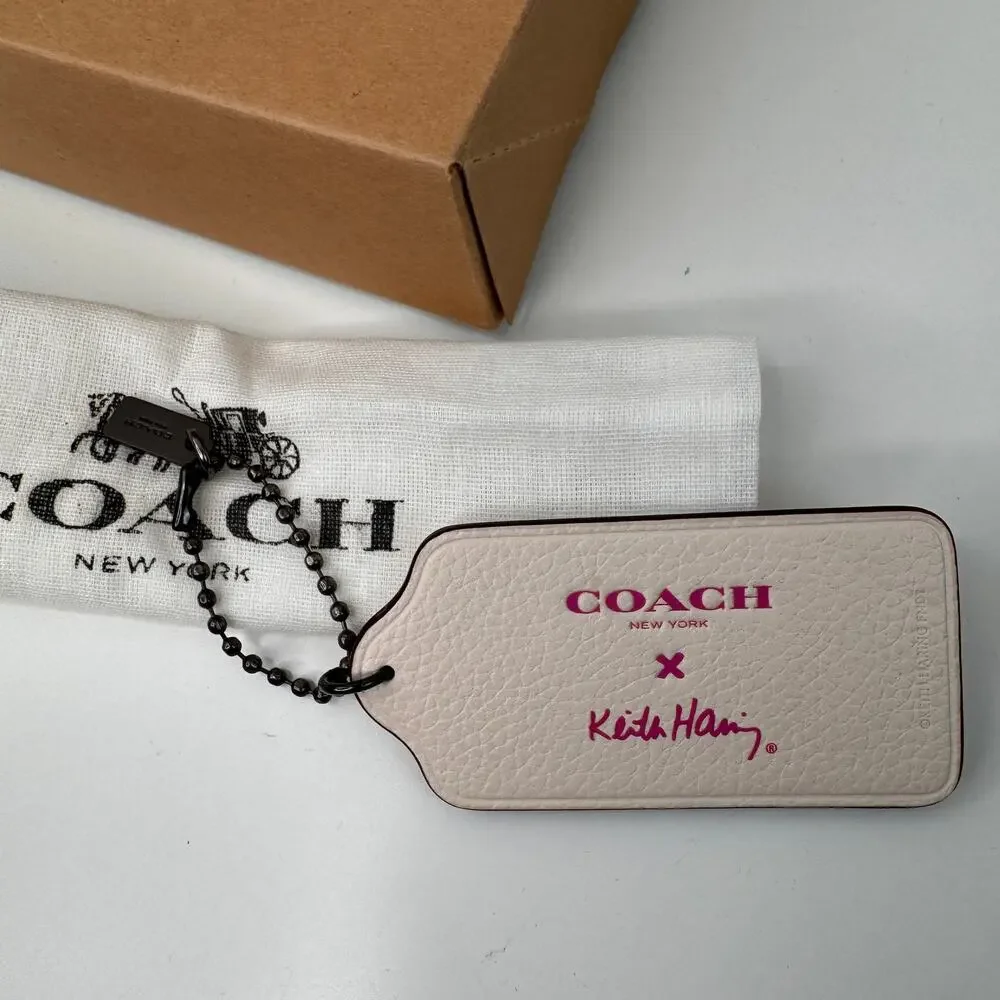 Coach x Keith Haring Love Keychain White Pink Leather Fob Valentine's Day NEW